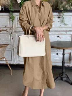 Solid Color Button Long Sleeve Casual Dress For Women -Zanzea Shop 7df3946f 45ed 4b42 82cd f8c14d0f0c5b