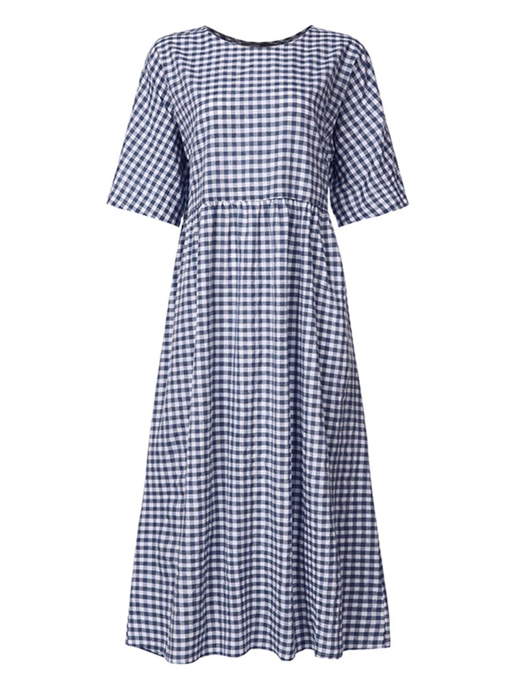 Casual Plaid Print Crewneck Short Sleeve Plus Size Dress 5 Casual Plaid Print Crewneck Short Sleeve Plus Size Dress - Image 5