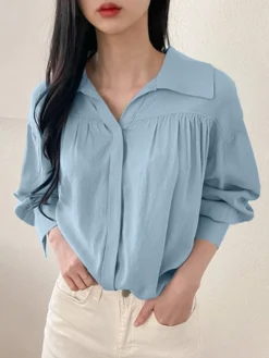 Solid Long Sleeve Lapel Casual Button Front Shirt -Zanzea Shop 7e1dce50 07b3 45fe 94b6 5440aadfce1d