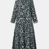 Leopard Print Zip Front High Neck Plus Size Long Dress For Women