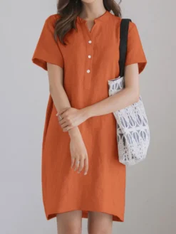 Solid Short Sleeve Button Front Half Placket Dress -Zanzea Shop 7e5aa1d8 6540 4d41 baed 976d87fc43b5