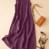 Cotton Solid Sleeveless V Neck Casual Maxi Dress