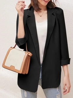 Solid Lapel Slit Hem Back Long Sleeve Blazer For Women -Zanzea Shop 7eba1210 aa08 4fcf 8142 9fc2b87a82fd