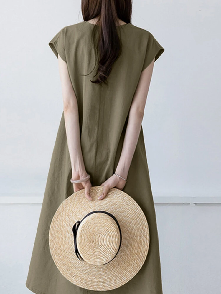 Solid High-low V-neck Short Sleeve Casual Dress 2 Solid High-low V-neck Short Sleeve Casual Dress - Image 2