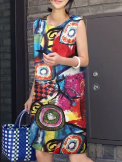 Women Abstract Print Crew Neck Cotton Sleeveless Dress -Zanzea Shop 7f08c9f2 a6d1 47e5 902d 12ff2237b8fc