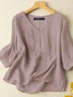 Women Lace Trim V-Neck Cotton Plain 3/4 Sleeve Blouse 10 Women Lace Trim V-Neck Cotton Plain 3/4 Sleeve Blouse -Zanzea Shop 7f11c2c7 cf62 4158 89dd 6e429bc38d77