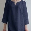 Solid Casual Notch Neck 3/4 Sleeve Blouse