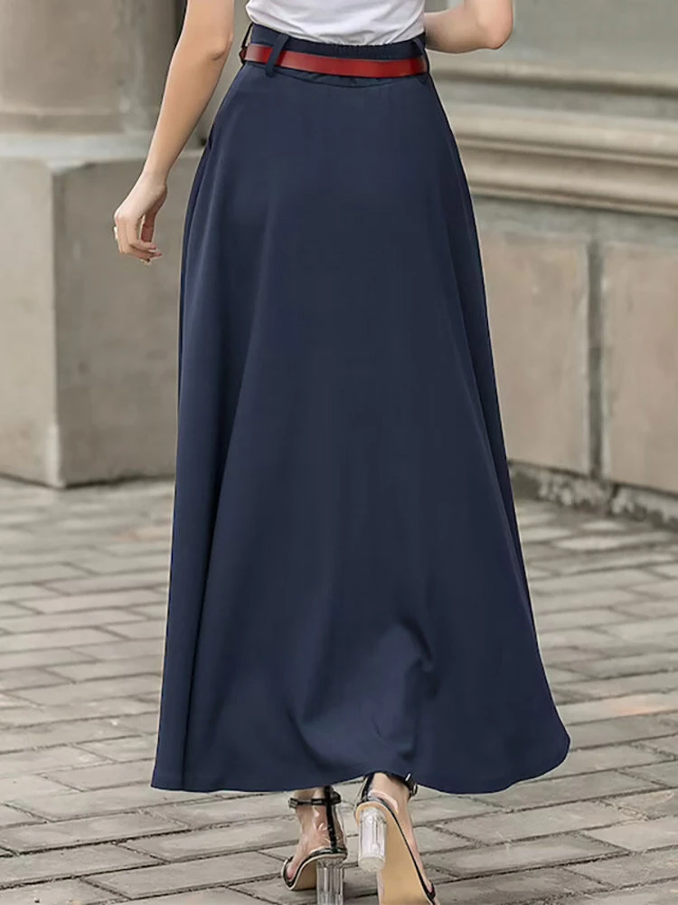 Solid Pocket Sash A-Line Casual Maxi Skirt 5 Solid Pocket Sash A-Line Casual Maxi Skirt - Image 5