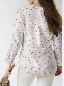 Allover Floral Print V-neck Slit Hem Long Sleeve Blouse -Zanzea Shop 7f9707be 1cfb 4981 9fea c996ae04d06d