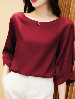 Satin Solid Crew Neck 3/4 Sleeve Women Blouse 14 Satin Solid Crew Neck 3/4 Sleeve Women Blouse -Zanzea Shop 7ff6487d 91fb 418a b668 2d0ba3a49edd
