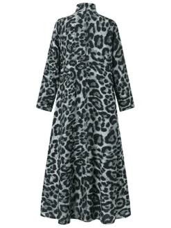 Leopard Print Zip Front High Neck Plus Size Long Dress For Women -Zanzea Shop 7fff0c0c da04 48e0 a6b9 c9ccec723b72