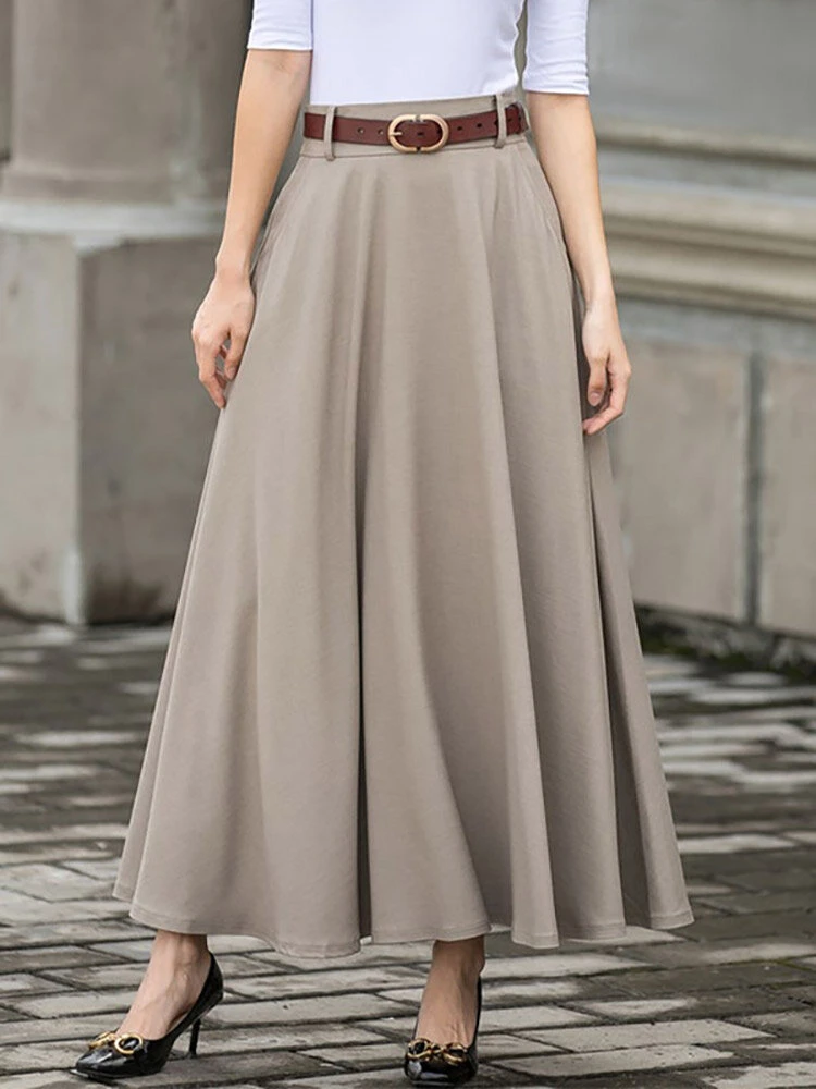 Solid Pocket Sash A-Line Casual Maxi Skirt 3 Solid Pocket Sash A-Line Casual Maxi Skirt - Image 3