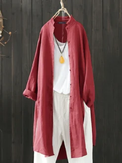 Vintage Irregular Button Split Solid Plus Size Long Shirt -Zanzea Shop 808c0c76 2858 4570 9715 b17c7643a40b