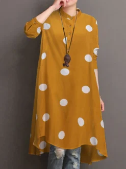 Polka Dot Print High-low Hem Long Sleeve Dress -Zanzea Shop 81382089 e420 4ab2 b715 64b3428b183e