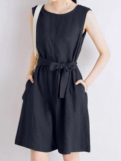 Cotton Solid Sash Pocket Sleeveless Round Neck Zip Casual Romper 18 Cotton Solid Sash Pocket Sleeveless Round Neck Zip Casual Romper -Zanzea Shop 81446d4c c3bb 4062 a904 b8e929f80b71