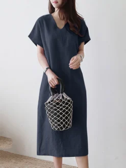 Solid V-neck Short Sleeve Dress For Women 17 Solid V-neck Short Sleeve Dress For Women -Zanzea Shop 8232b704 2150 46b1 b1b6 fc8233cf146b