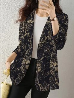 Plants Print Button Front Lapel Long Sleeve Blazer -Zanzea Shop 825b16de b950 49e3 9055 67b5472cf706