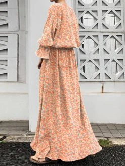 Floral Print Long Bell Sleeve Crew Neck Slit Maxi Dress 13 Floral Print Long Bell Sleeve Crew Neck Slit Maxi Dress -Zanzea Shop 82a2a60d a0db 499e 8511 8ffff9917ab9