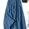 Women Plain Casual Cotton Wide Leg Pants With Pocket