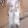 Women Print Short Sleeve Wide Leg Two Pieces Suit