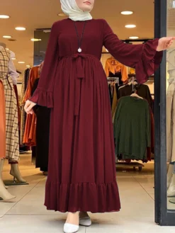 Casual Solid Color Ruffled Loose Plus Size Dress With Belt -Zanzea Shop 83115013 c7f5 41ad bd1f 7fc871393acf