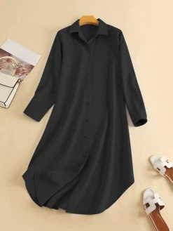 Solid Long Sleeve Lapel Button Front Long Shirt -Zanzea Shop 835768cf 6aac 424a a150 2b26066cf294