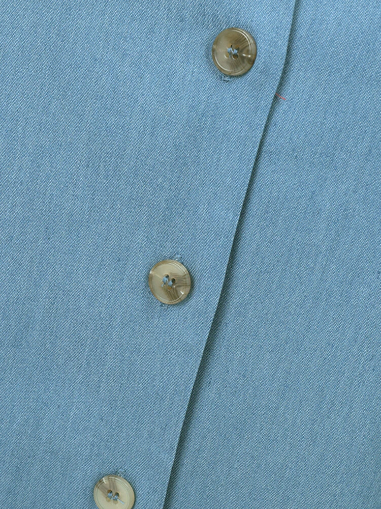 Women Solid Button Front Short Sleeve Denim Shirt Dress 7 Women Solid Button Front Short Sleeve Denim Shirt Dress - Image 7