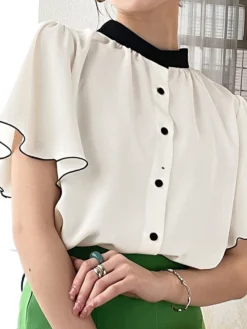 Contrast Button Ruffle Sleeve Stand Collar Women Blouse 11 Contrast Button Ruffle Sleeve Stand Collar Women Blouse -Zanzea Shop 838b9a80 5d51 422c 86e1 9f19bfc93f3e