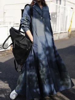 Plaid Print Lapel Long Sleeve Button Plus Size Maxi Dress With Pockets -Zanzea Shop 839237fe 272a 403c 9681 68b53abd0ccb