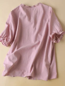 Lace Trim Solid Button Front V-neck Short Sleeve Blouse -Zanzea Shop 83be1b81 db4c 4962 9ecd 28af456e9609