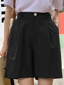 Solid Pocket Elastic Waist Casual Wide Leg Shorts -Zanzea Shop 83c348dd 99e1 48c2 b320 05916029527d