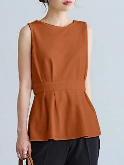 Women Solid Crew Neck Pleated Waist Sleeveless Tank Top 9 Women Solid Crew Neck Pleated Waist Sleeveless Tank Top -Zanzea Shop 83ca7eff 3f68 44ab a986 a8545461df65