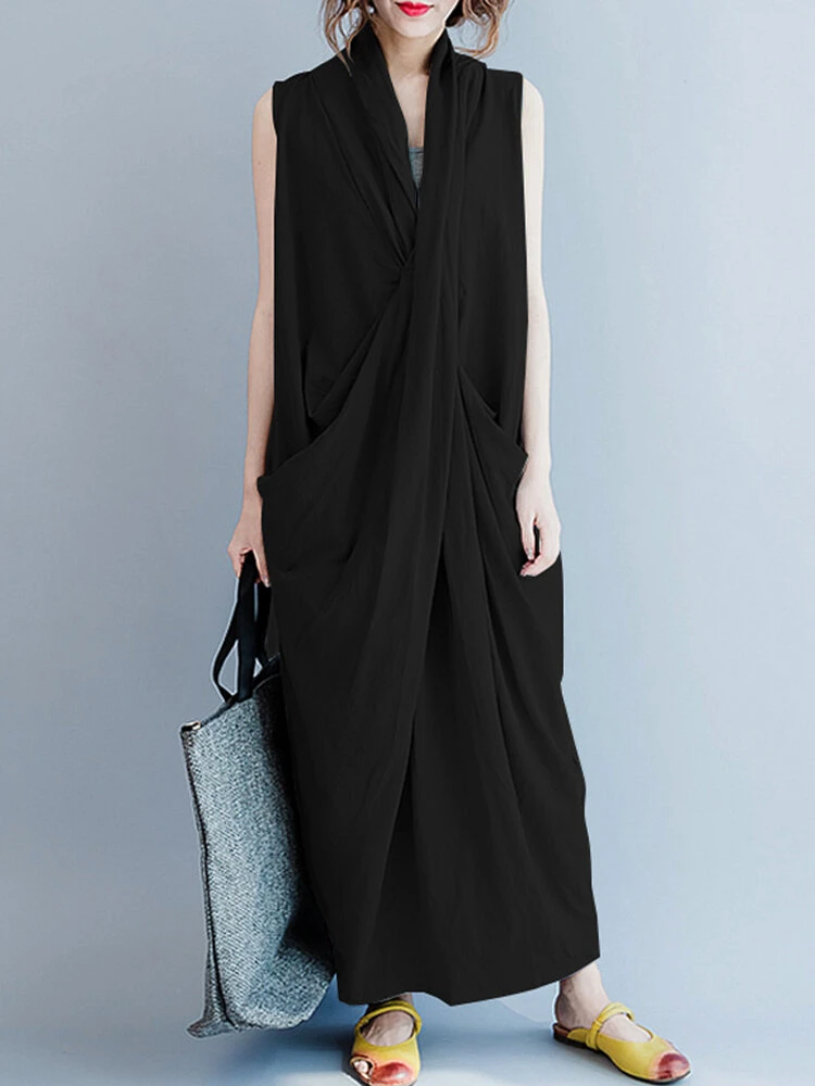 Asymmetrical Sleeveless V-neck Plus Size Long Dress For Women 4 Asymmetrical Sleeveless V-neck Plus Size Long Dress For Women - Image 4