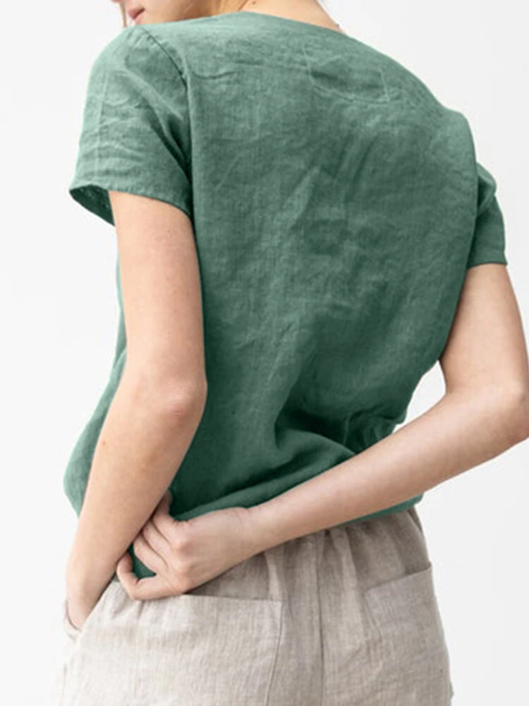 Solid V-neck Short Sleeve Casual Cotton T-shirt 8 Solid V-neck Short Sleeve Casual Cotton T-shirt - Image 8