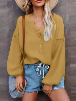 Solid Lantern Sleeve V-neck Casual Blouse For Women -Zanzea Shop 84083ee8 f37e 48f9 a150 940f1537ee9d