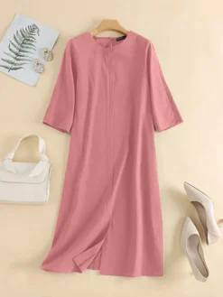 Solid Silt Hem Pocket Keyhole Back Half Sleeve Dress -Zanzea Shop 8414ea8a ed18 40d7 b006 e16541ac6ee4