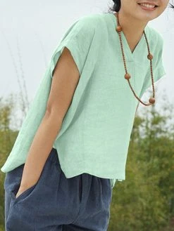 Solid High-low V-neck Short Sleeve Slit Casual Blouse 14 Solid High-low V-neck Short Sleeve Slit Casual Blouse -Zanzea Shop 8425bf9d 7310 42ce ad61 438dbe29229f