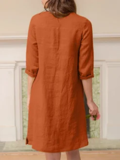 Solid Dual Pocket Slit Hem V-neck 3/4 Sleeve Vintage Dress 19 Solid Dual Pocket Slit Hem V-neck 3/4 Sleeve Vintage Dress -Zanzea Shop 84410d61 7d9d 42ec a98e a803d7ce1857