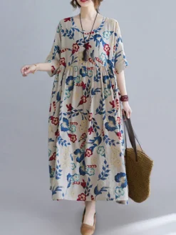 Flower Print Half Sleeve O-neck Loose Women Vintage Dress 12 Flower Print Half Sleeve O-neck Loose Women Vintage Dress -Zanzea Shop 8445d271 14d8 477f b714 8c480cb7e410