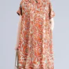 Women Allover Paisley Print Lapel Ethnic Short Sleeve Dress