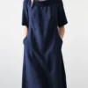 Solid Short Sleeve Pocket Lapel Dress For Women