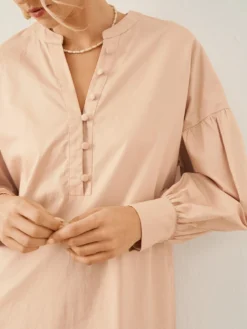 Solid Slit Hem Button Front Long Sleeve Stand Collar Dress -Zanzea Shop 84b93572 ca44 4f91 b69d c353e6d186eb