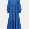 Floral Print Ruffle Long Sleeve Casual Muslim Dress For Women