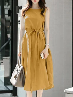 Solid Sleeveless Button Back Midi Dress With Belt 18 Solid Sleeveless Button Back Midi Dress With Belt -Zanzea Shop 854a762b a4b6 4edb 96bf 3f817fa98f96