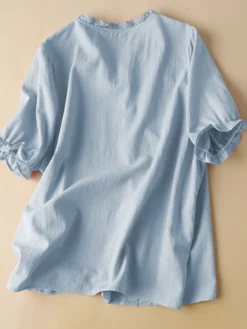 Lace Trim Solid Button Front V-neck Short Sleeve Blouse -Zanzea Shop 85708dc3 8baa 4e33 813e fe7538fdd479