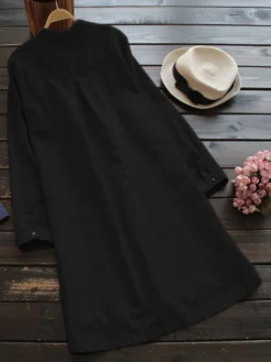 Solid Stand Collar Long Sleeve Pocket Button Vintage Dress -Zanzea Shop 8576c36b 1f5c 419a 8390 ebfdbeded9b8