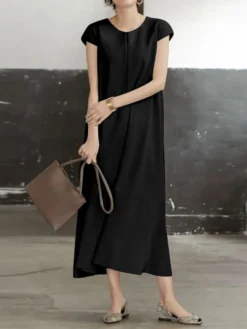 Women Solid Short Sleeve Casual Crew Neck Dress -Zanzea Shop 85fcb3bd db8a 4156 9495 23bef409df7c