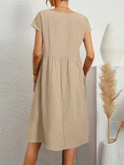 Women Solid Short Sleeve Pocket Midi Casual Dress -Zanzea Shop 862d947e b735 4e87 a25f eea24526da57
