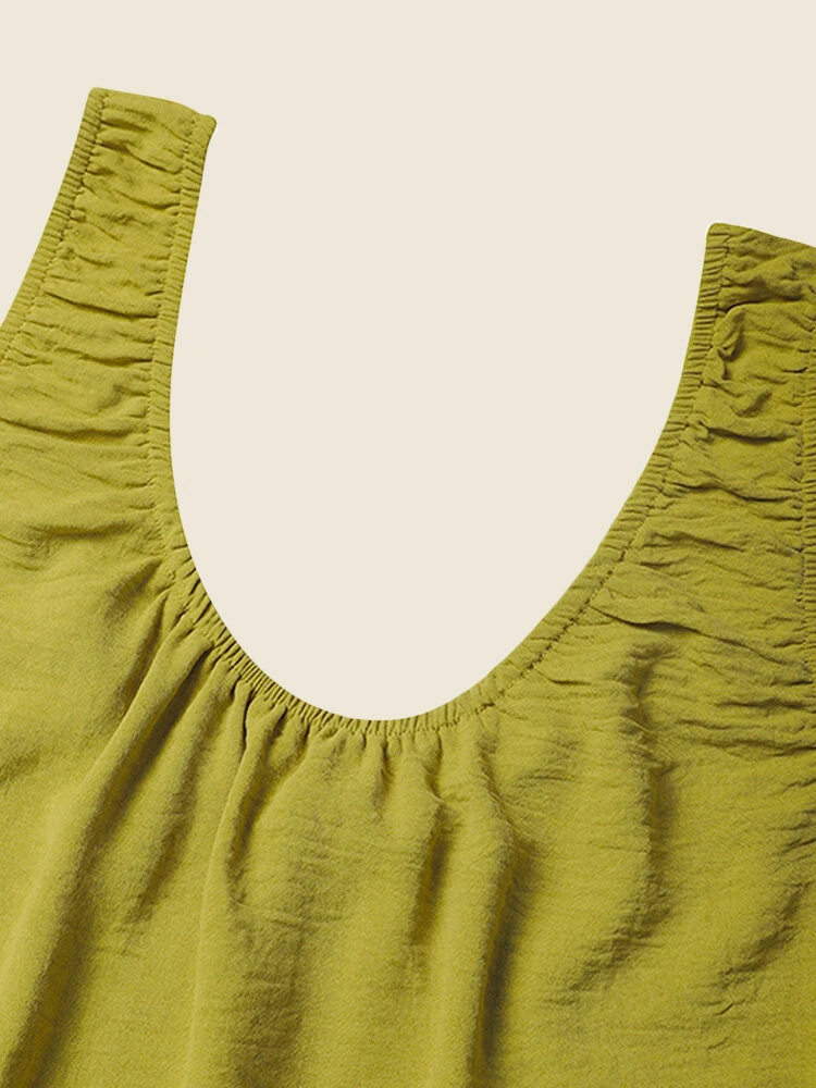 Women Solid Crew Neck Pleated Casual Sleeveless Tank Top 6 Women Solid Crew Neck Pleated Casual Sleeveless Tank Top - Image 6