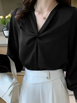 Solid Twisted Lantern Sleeve V-neck Satin Blouse 10 Solid Twisted Lantern Sleeve V-neck Satin Blouse -Zanzea Shop 864d2653 9e05 44cb 8dd4 86279ac62de0
